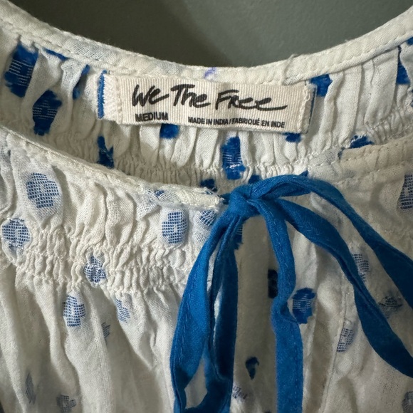 We The Free Jules Dress Cotton Tunic Top Ivory and Blue Patterned Top - Picture 5 of 7